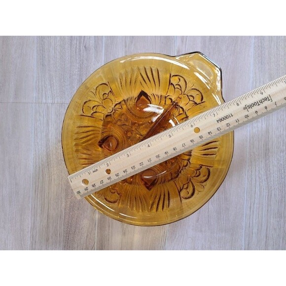 VTG Amber Glass Divided Dish – 9.5" Floral Embossed, Mid-Century Serving Tray - Picture 4 of 5
